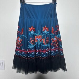 Boho Western Floral Embroidered Skirt sz Small Vintage Collection Colorful